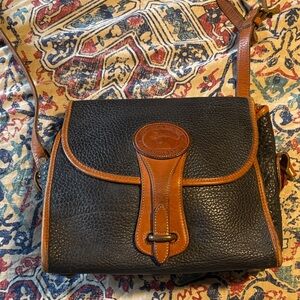 Vintage Leather Crossbody Bag in Navy and Brown